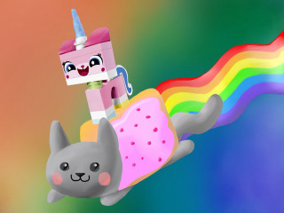 Cat unicorn flying sky rainbow - a cupcake free wallpaper