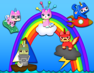 Rainbow cartoon animals rocket ship 2 - chen chi free wallpaper