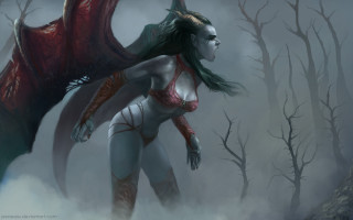 Woman dragon body wings fog - a dragon like body free wallpaper
