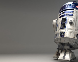 Robot standing table gray background 2 - a gray background behind free wallpaper for desktop