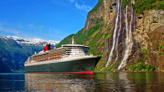 Cruise ship waterfall mountains man - dorothy coke free wallpaper