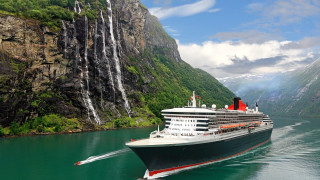 Cruise ship waterfall mountain scenery - bascove free wallpaper
