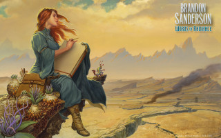 Woman sitting suitcase desert mountain - donato giancola free wallpaper