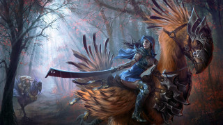 Woman horse forest bird sword - chris rahn free wallpaper