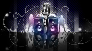 Microphone speakers black background blue - stripe free wallpaper
