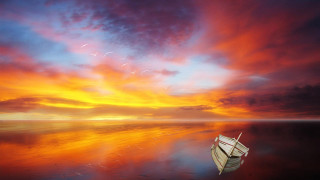 Boat lake colorful sky sunset - arthur pan free wallpaper