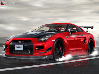 Red sports car rainy road 2 - a wet road in the rain free wallpaper