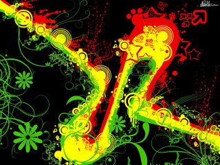Colorful letter k floral design - side and a star free wallpaper