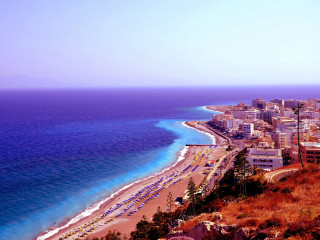 Beach cityscape bridge sunset ocean - blue water free wallpaper