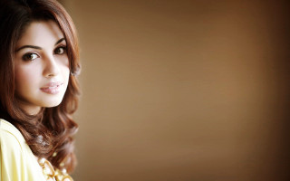 Woman yellow dress brown wall - a brown wall free wallpaper