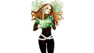 Woman long hair green shirt - a watercolor painting free wallpaper