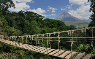 Rope bridge jungle mountain clouds - alson s. clark free wallpaper