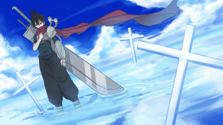 Person holding sword water cross - the sky behind free wallpaper