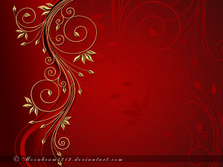 Red background gold swirls leaves - digital free wallpaper for desktop