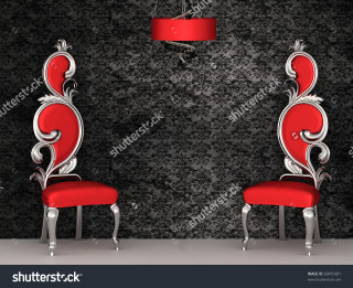 Red chairs black wall rococo - a black wall free wallpaper