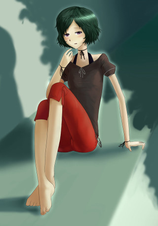 Woman green hair sitting black - gothic free wallpaper for mobile