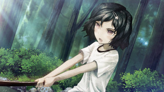 Girl sword forest trees rocks - a sword in a forest free wallpaper