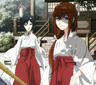 Anime girls kimonos building wooden - front free wallpaper for tablet