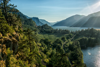 Scenic lake mountains trees sunshine 2 - a scenic view of a lake free wallpaper