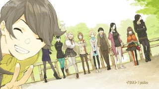 Group people fence trees woman - mosaic free wallpaper for desktop