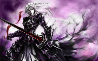 Woman black white dress sword - darkness free wallpaper