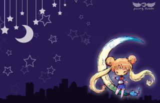 Cartoon girl crescent moon stars - a crescent moon free wallpaper