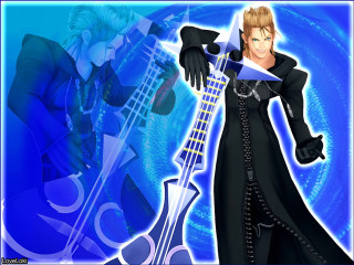 Man black outfit guitar blue - vanita free wallpaper