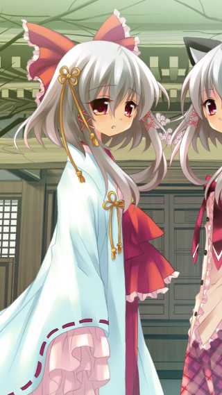 Anime girls cat hair ribbon - long white hair free wallpaper for mobile