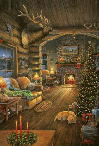 Christmas tree fireplace deer dog - free christmas wallpaper for mobile