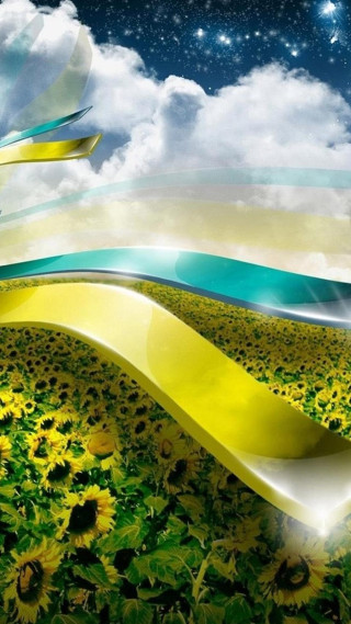 Sunflower field sky yellow ribbon - andrey yefimovich martynov free wallpaper for mobile