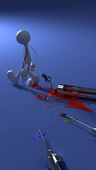 Person painting red object blue - expressive free wallpaper