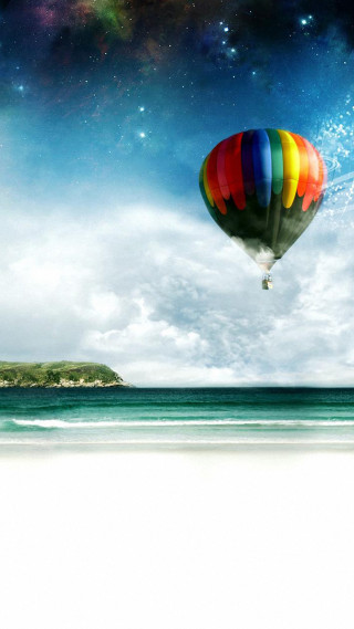 Rainbow balloon beach night sky - balloon free wallpaper for mobile