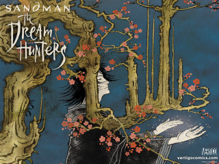 Woman tree flowers bird flying - over her head free wallpaper for desktop