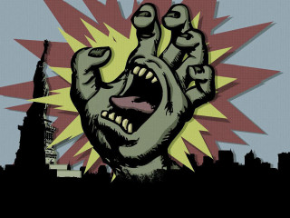 Hand screaming face city background - ed roth free wallpaper