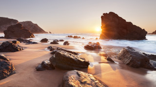 Beach rocks water sunset people - rock and water free wallpaper for desktop