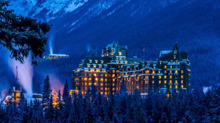 Magical forest castle night sky - a large building free wallpaper