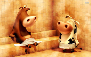 Cows bathroom tiled wall towel - pixar and disney animation free wallpaper