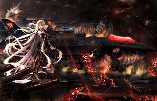 White haired woman sword fire - fire and smoke free wallpaper
