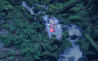 Stream figure green plants rocks - magic free wallpaper