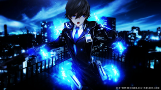 Man suit tie city skyline 3 - anime visual free wallpaper