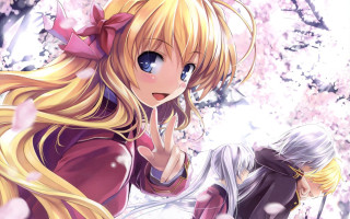 Blonde girls anime cherryblossoms school - another girl free wallpaper for desktop