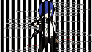 Blue hair anime character striped - op art free wallpaper for desktop