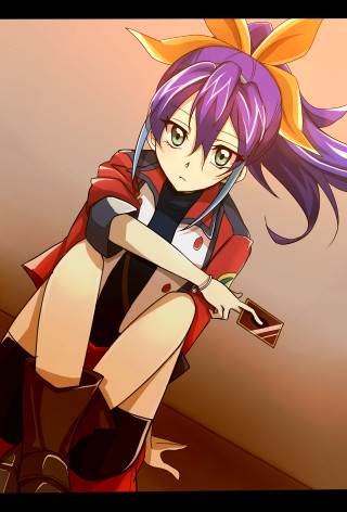 Purple haired girl red cape - her arm free wallpaper for mobile