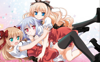 Anime blonde bluehairs hugging girls - long blonde hair free wallpaper