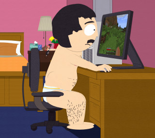 Cartoon man sitting desk computer - a desk free wallpaper for tablet