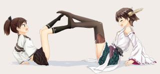 Anime girls sitting crossed legs 2 - their leg free wallpaper