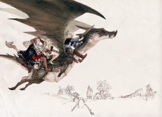 Group people riding dragon man - a drawing of a group free wallpaper for desktop