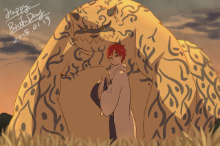 Man dinosaur field grass sky - giant free wallpaper for desktop