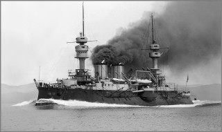 Large ship smoke fire burning - matte drawing free wallpaper