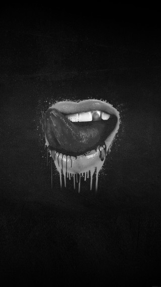 Black white mouth dripping paint - a charcoal drawing free wallpaper for mobile